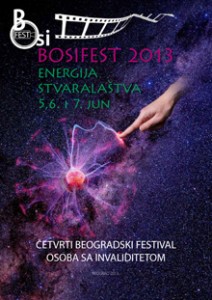 Bosifest 2013 flyer in Serbian shows a finger touching a ball of energy against a backdrop of the night sky.