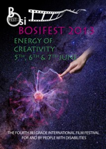 Bosifest 2013 flyer in English shows a finger touching a ball of energy against a backdrop of the night sky.