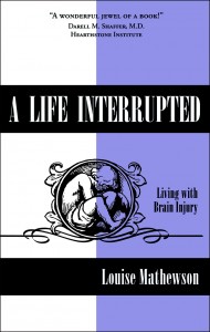 "A Life Interrupted," Louise Mathewson, book cover has a person curled up inside a circle.