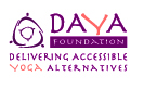The logo has purple and orange text, DAYA Foundation Delivering Accessible Yoga Alternatives