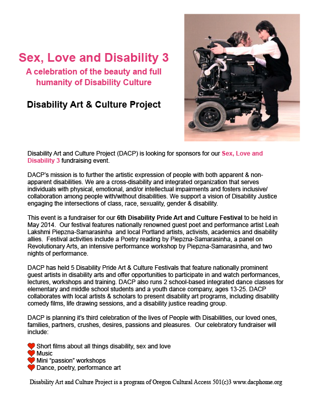 The details of becoming an event sponsor and a photo of a woman in a power wheelchair with a man crouched on the footplates, facing her, and embracing her and the chair.