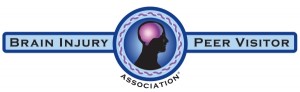 Logo has the name of the organization. In the middle is a person in profile with a brightly glowing purple brain and a healing, glowing aura around the person. Surrounding that is a purple Celtic braid representing the sharing of experiences between visitors and peers with new brain injury.