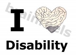 "I heart disability" where the heart is a heart-shaped brain.