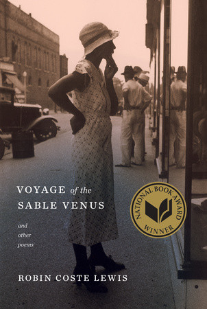 Cover of "Voyage of the Sable Venus and other poems" shows a street scene, early 1900s. A black woman in a hat window shops, and black men in hats socialize.