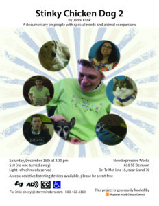Flyer for Stinky Chicken Dog 2 screening on December 15th. Event details are in the blog post.